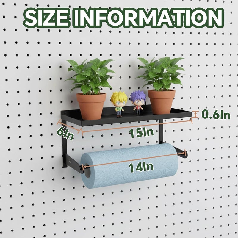 AXYCXIN 2 Pack Paper Towel Holder for Pegboard, Pegboard Paper Towel Holder with Shelf, Heavy Duty Peg Board Accessory, Pegboard Accessories for Garage, Workbench, Laundry or Craft Room Organization - Image 2